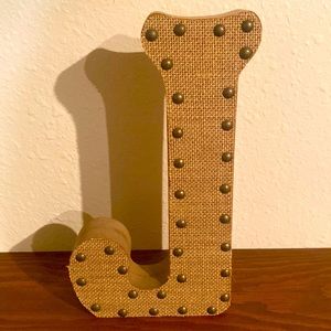 Wooden Burlap “J” -New w/tags 6.89in x11.53in